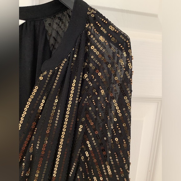 Zara Black and bronze sequin long sleeve, midi dress. - Picture 8 of 12